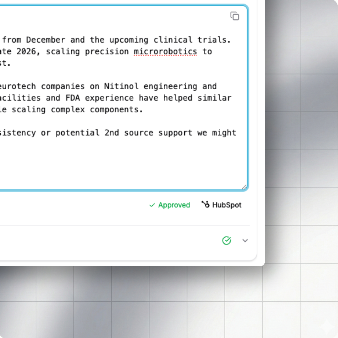 AI-generated outreach email with subject line, personalized body, and approval controls